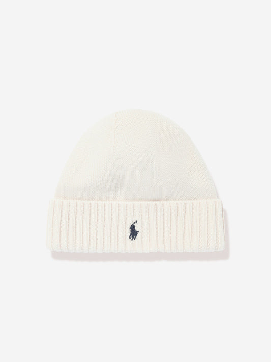 Ralph Lauren Boys Merino Wool Beanie Hat in Ivory
