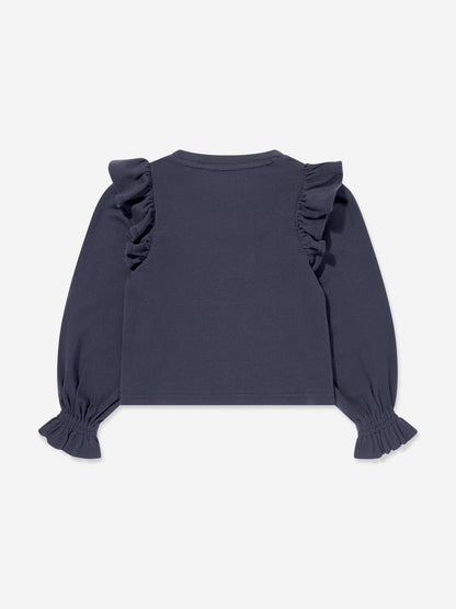 Ralph Lauren Girls Long Sleeve Ruffle T-Shirt in Navy