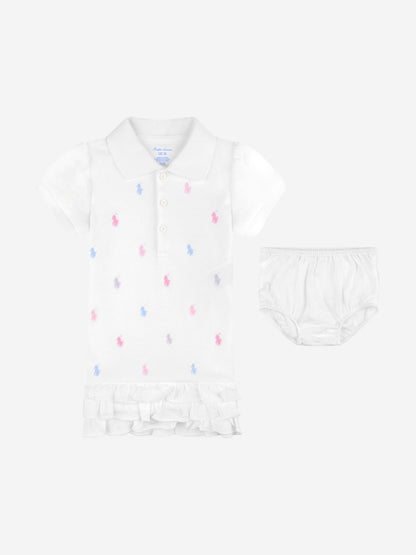 Ralph Lauren Baby Girls Schiffli Polo Dress in White