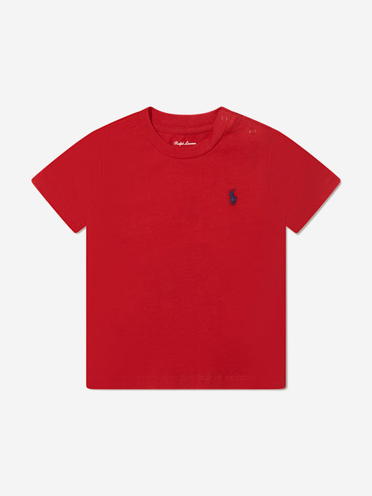男婴红色平纹针织徽标 T 恤