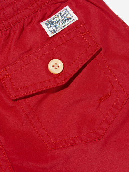 Ralph Lauren 男童红色徽标泳裤