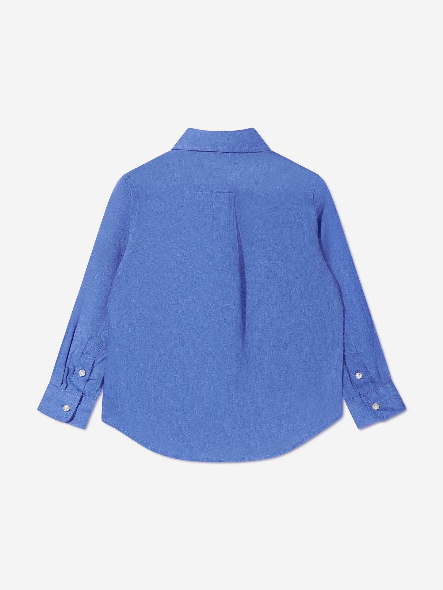 男童蓝色亚麻徽标衬衫