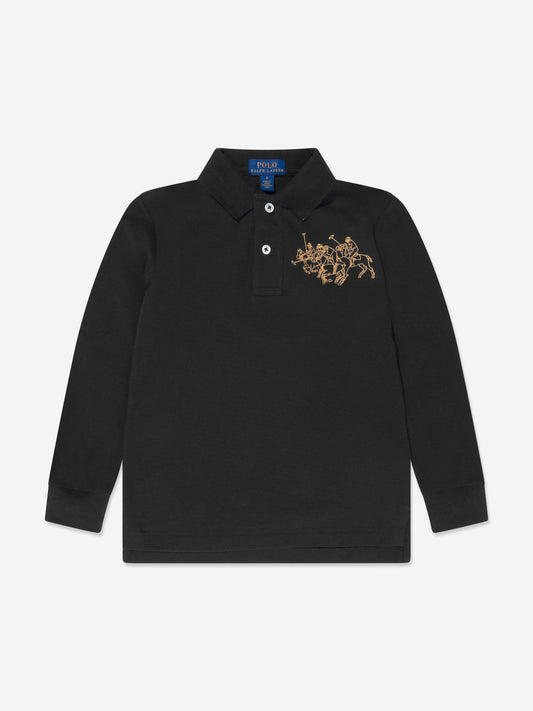 男童黑色长袖 Polo 衫