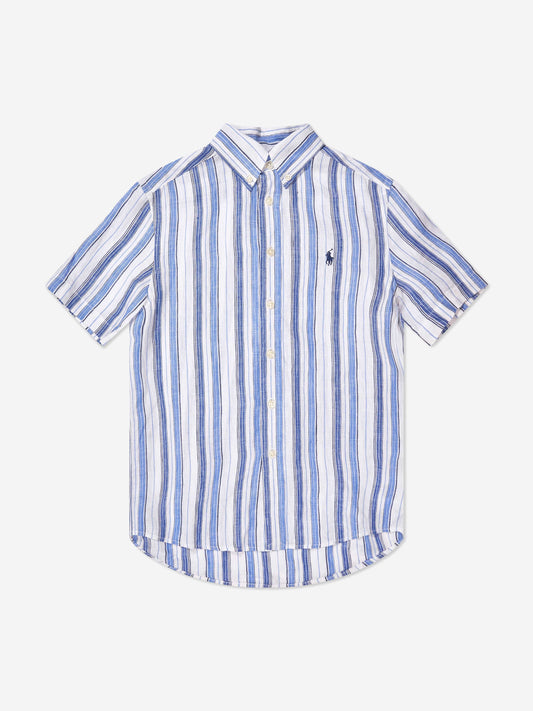 Ralph Lauren 男童蓝色条纹短袖衬衫