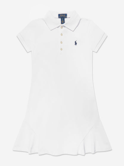 女童白色喇叭形 Polo 裙