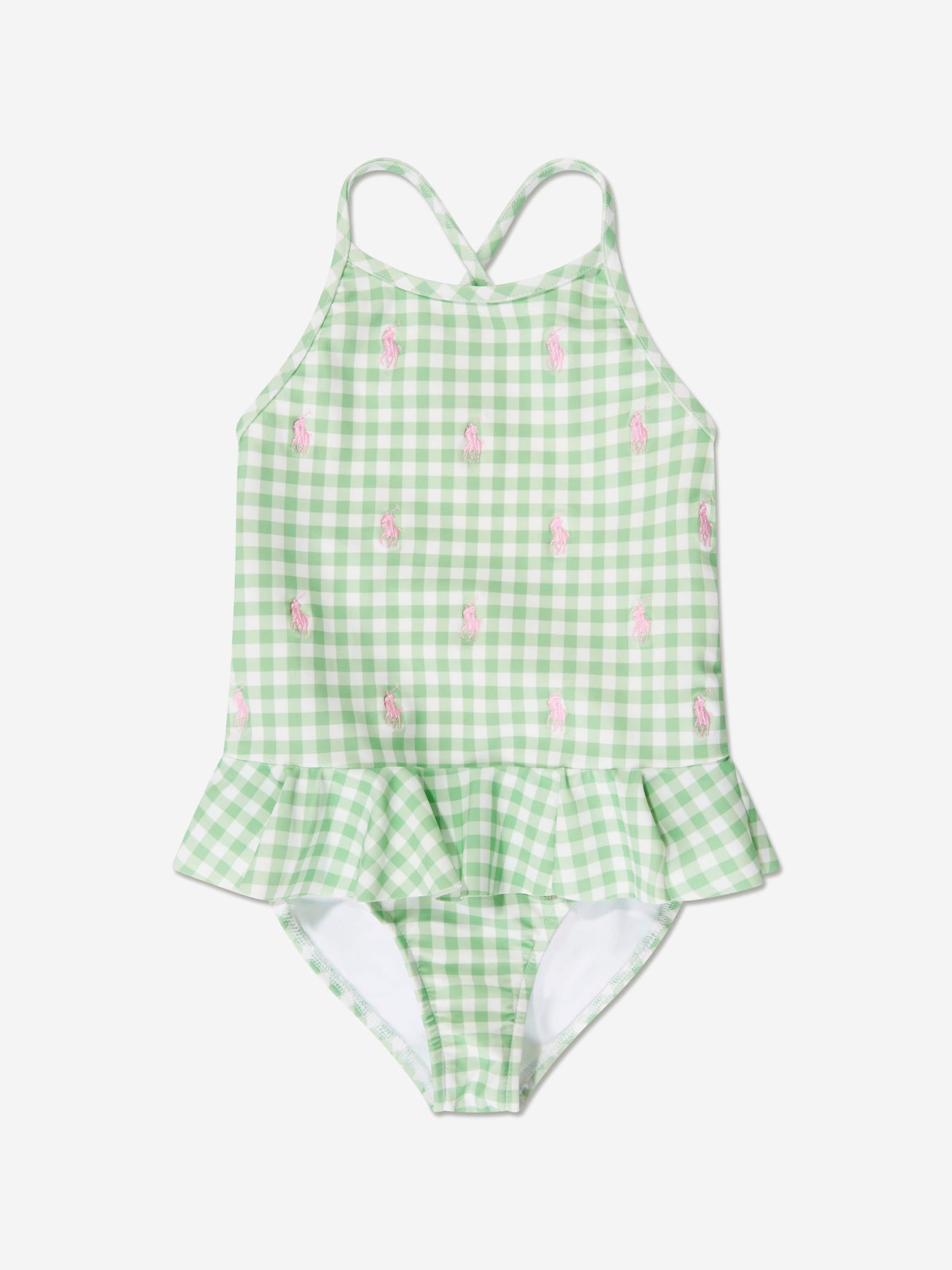 Ralph Lauren 女童绿色格纹徽标泳衣