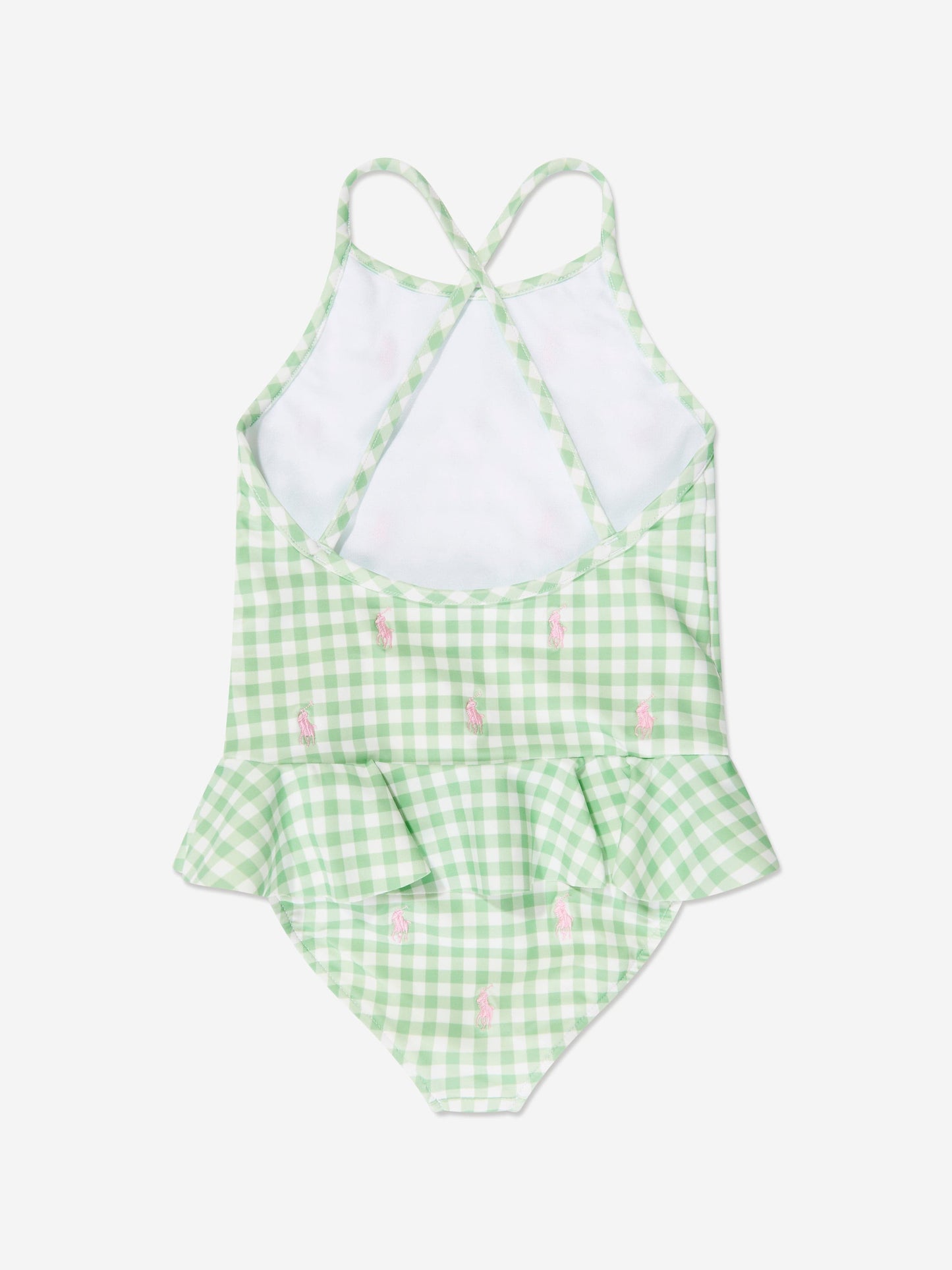 Ralph Lauren 女童绿色格纹徽标泳衣