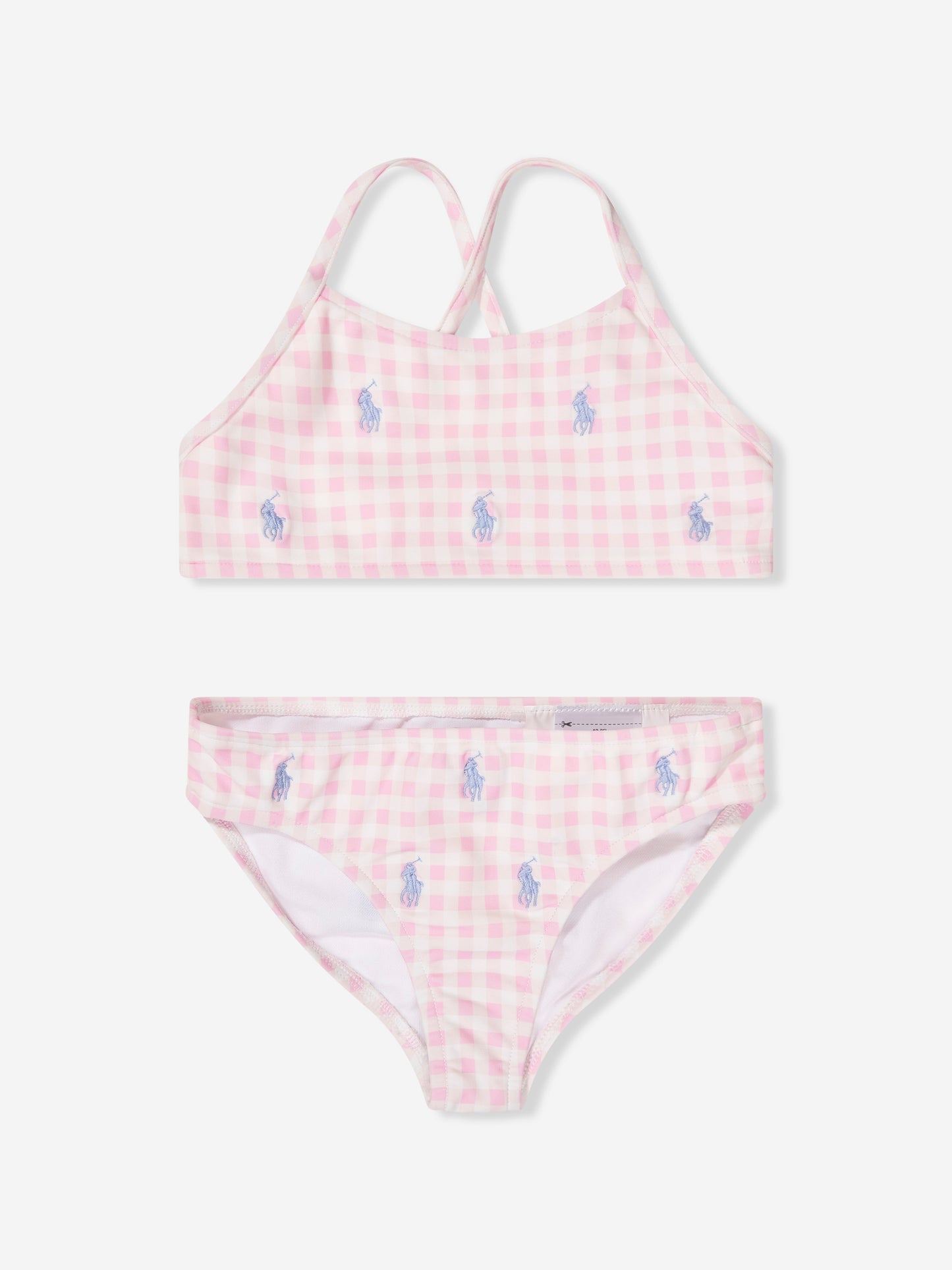 女童粉色格纹徽标比基尼