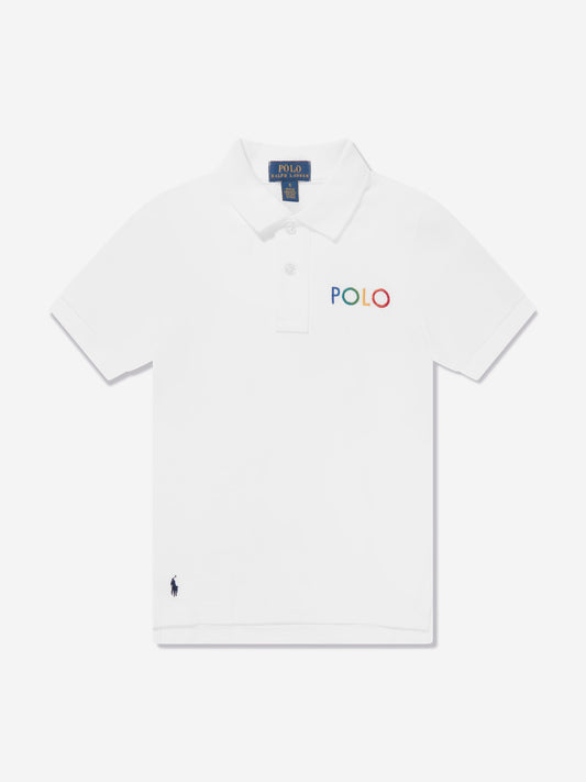 男童白色徽标 Polo 衫