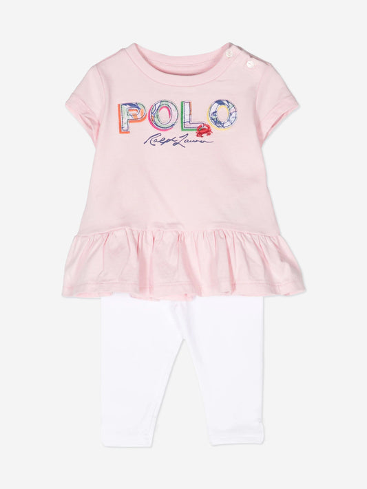 Ralph Lauren 女婴 Polo 紧身裤套装（粉色）