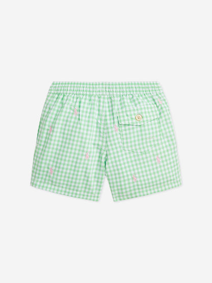 Ralph Lauren 男童绿色格纹徽标泳裤