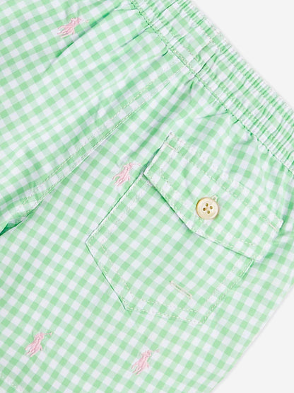 Ralph Lauren 男童绿色格纹徽标泳裤