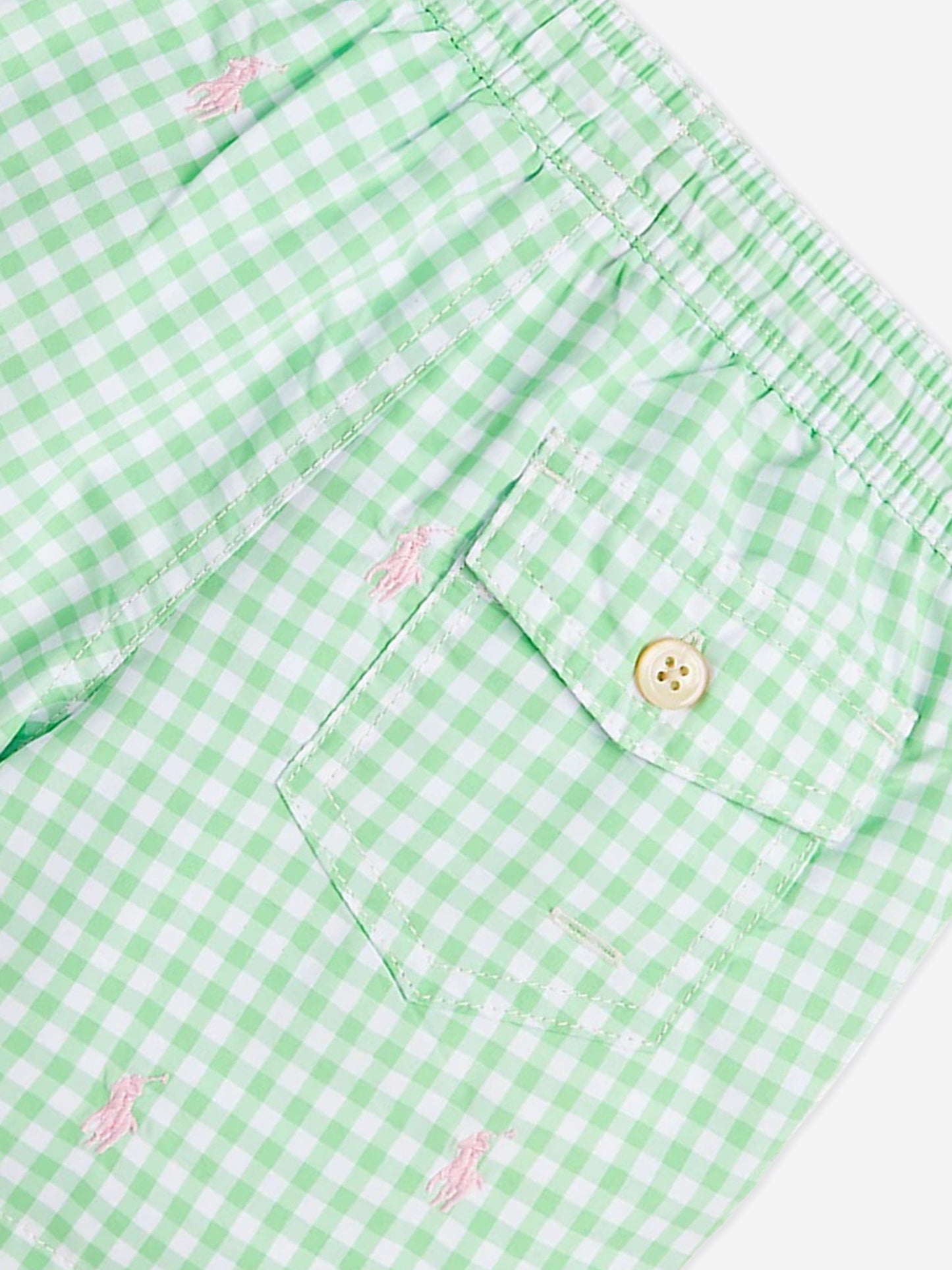 Ralph Lauren 男童绿色格纹徽标泳裤