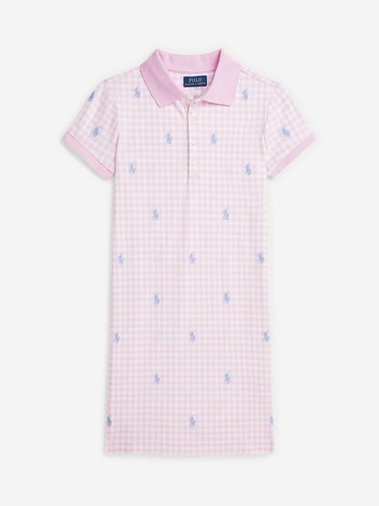 Ralph Lauren 女童粉色格纹 Polo 连衣裙
