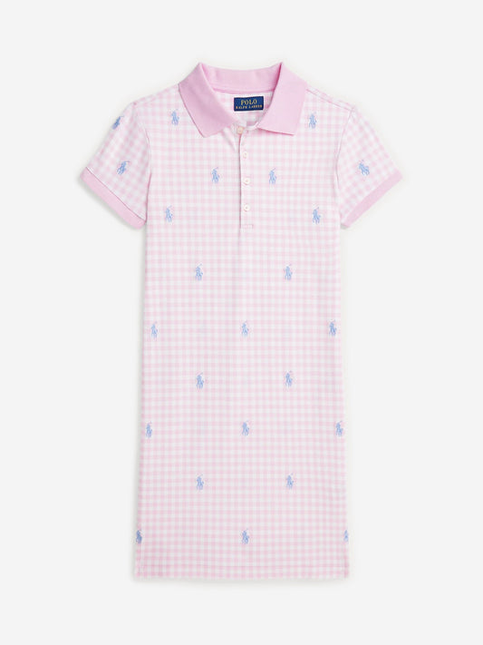 Ralph Lauren 女童粉色格纹 Polo 连衣裙