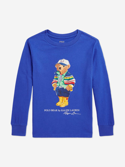 Boys Long Sleeve Polo Bear T-Shirt in Blue