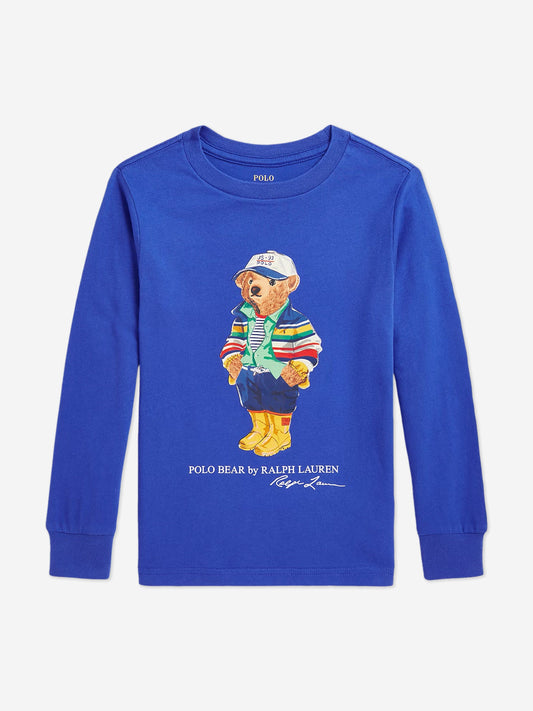 Boys Long Sleeve Polo Bear T-Shirt in Blue
