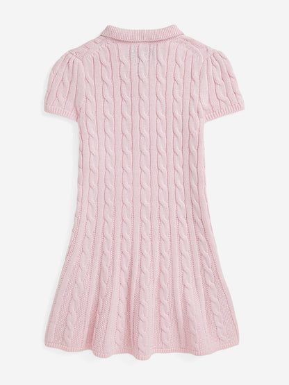 Girls Classic Cable Knit Dress in Pink