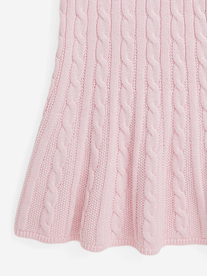 Girls Classic Cable Knit Dress in Pink