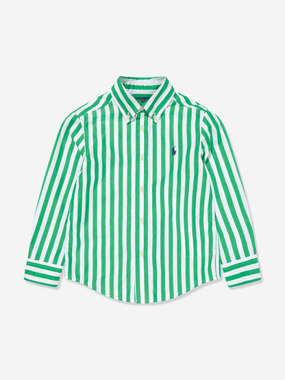 Boys Striped Logo Shirt in Green