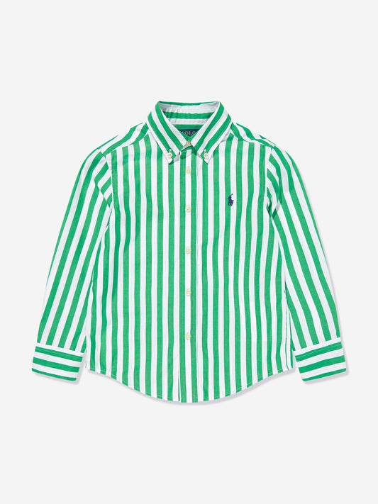 Boys Striped Logo Shirt in Green