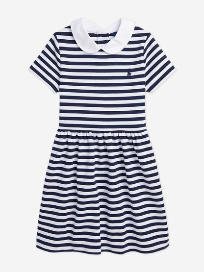 Girls Striped Occasion Dress in Navy