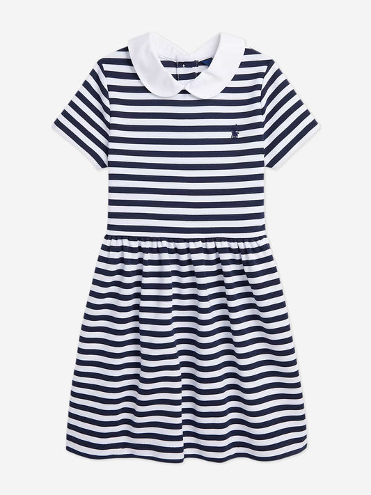 Girls Striped Occasion Dress in Navy
