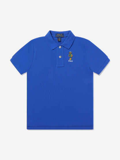 Boys Bear Polo Shirt in Blue