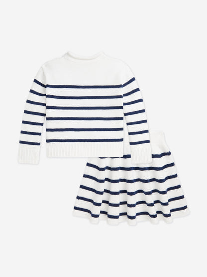 Girls Striped Skirt Set in White