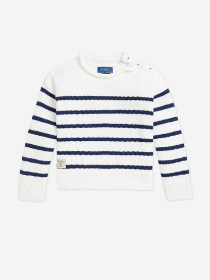 Girls Striped Skirt Set in White