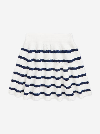Girls Striped Skirt Set in White