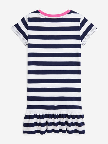 Girls Striped Polo Bear T-Shirt Dress in Navy