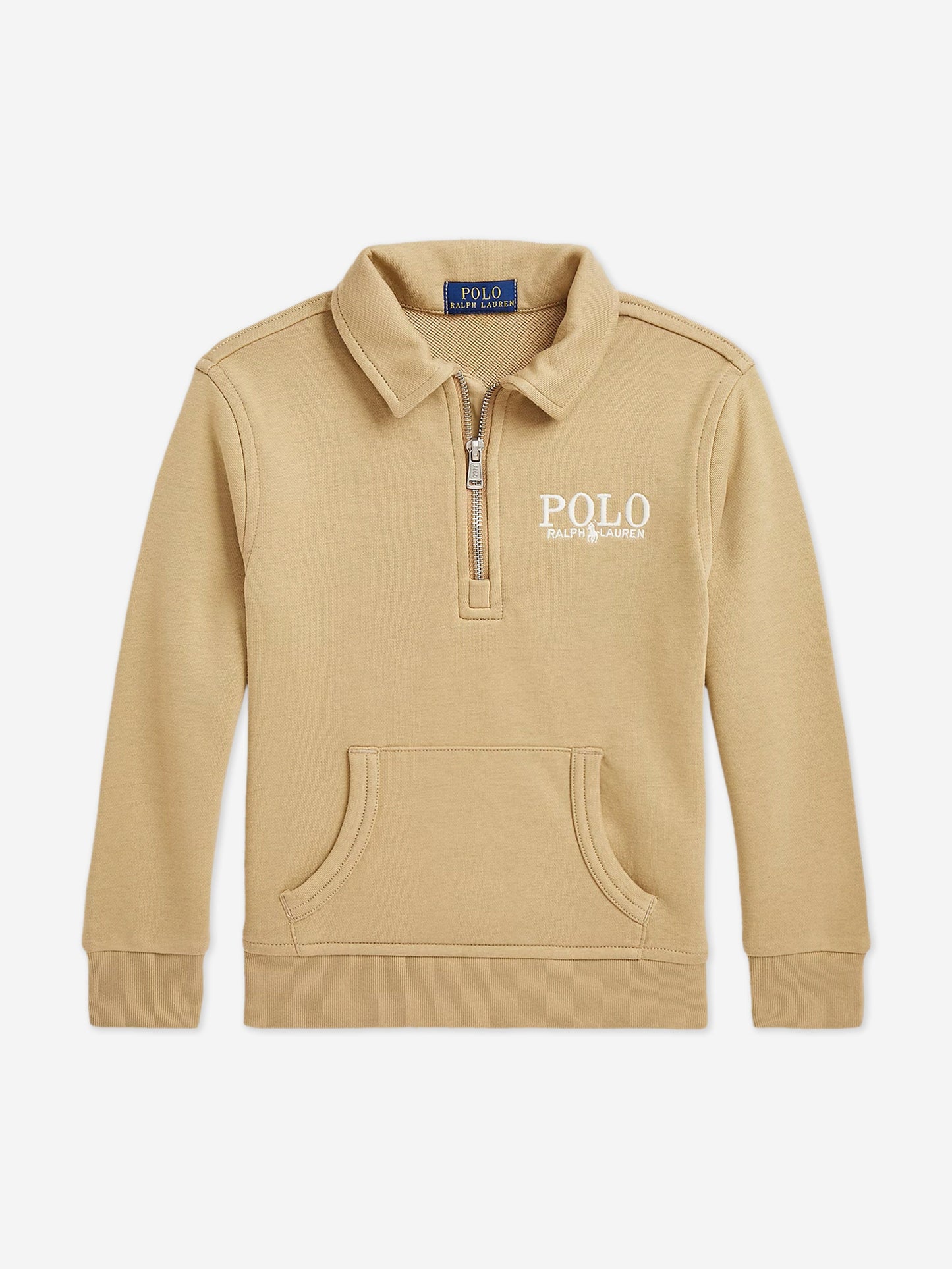 Boys Half Zip Polo Sweatshirt in Beige