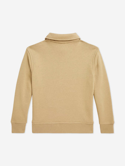 Boys Half Zip Polo Sweatshirt in Beige