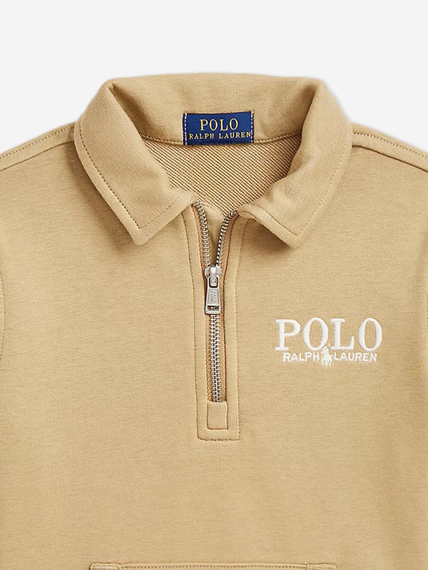 Boys Half Zip Polo Sweatshirt in Beige