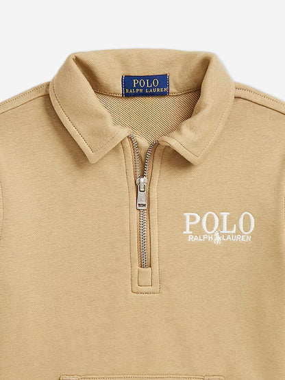 Boys Half Zip Polo Sweatshirt in Beige