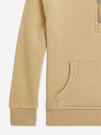 Boys Half Zip Polo Sweatshirt in Beige