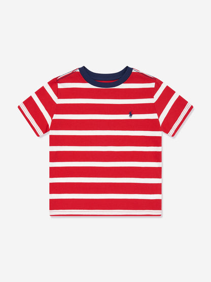 Boys Striped Logo T-Shirt in Red