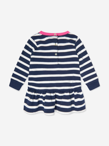 Baby Girls Striped Polo Bear Dress in Navy