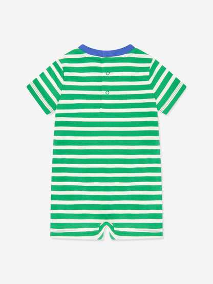 Baby Boys Striped Logo Romper in Green