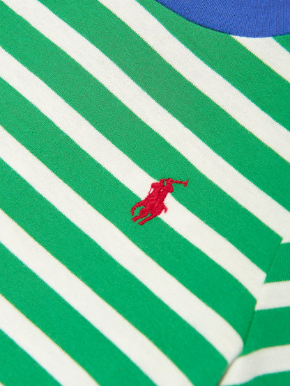 Baby Boys Striped Logo Romper in Green