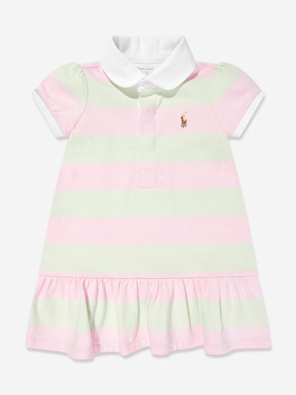 Baby Girls Striped Rugby Dress With Bloomers in Pink