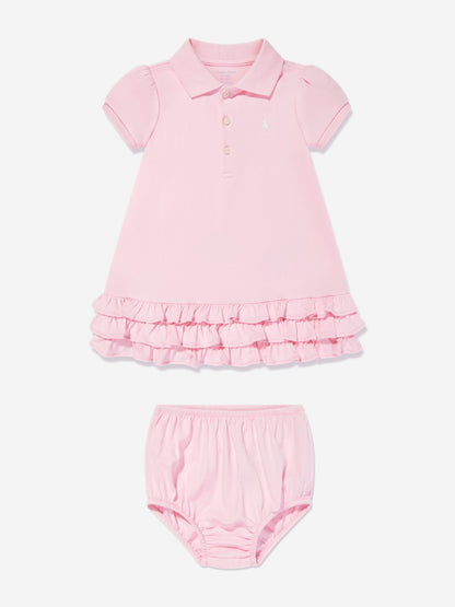 Baby Girls Ruffle Polo Dress With Bloomers in Pink