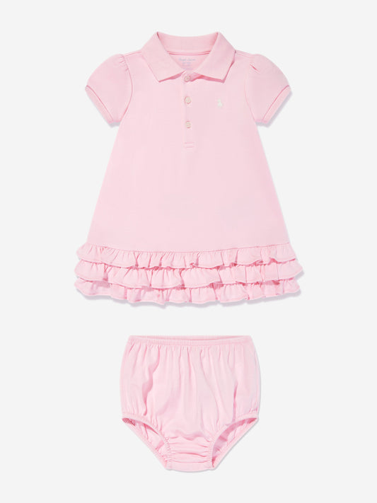 Baby Girls Ruffle Polo Dress With Bloomers in Pink