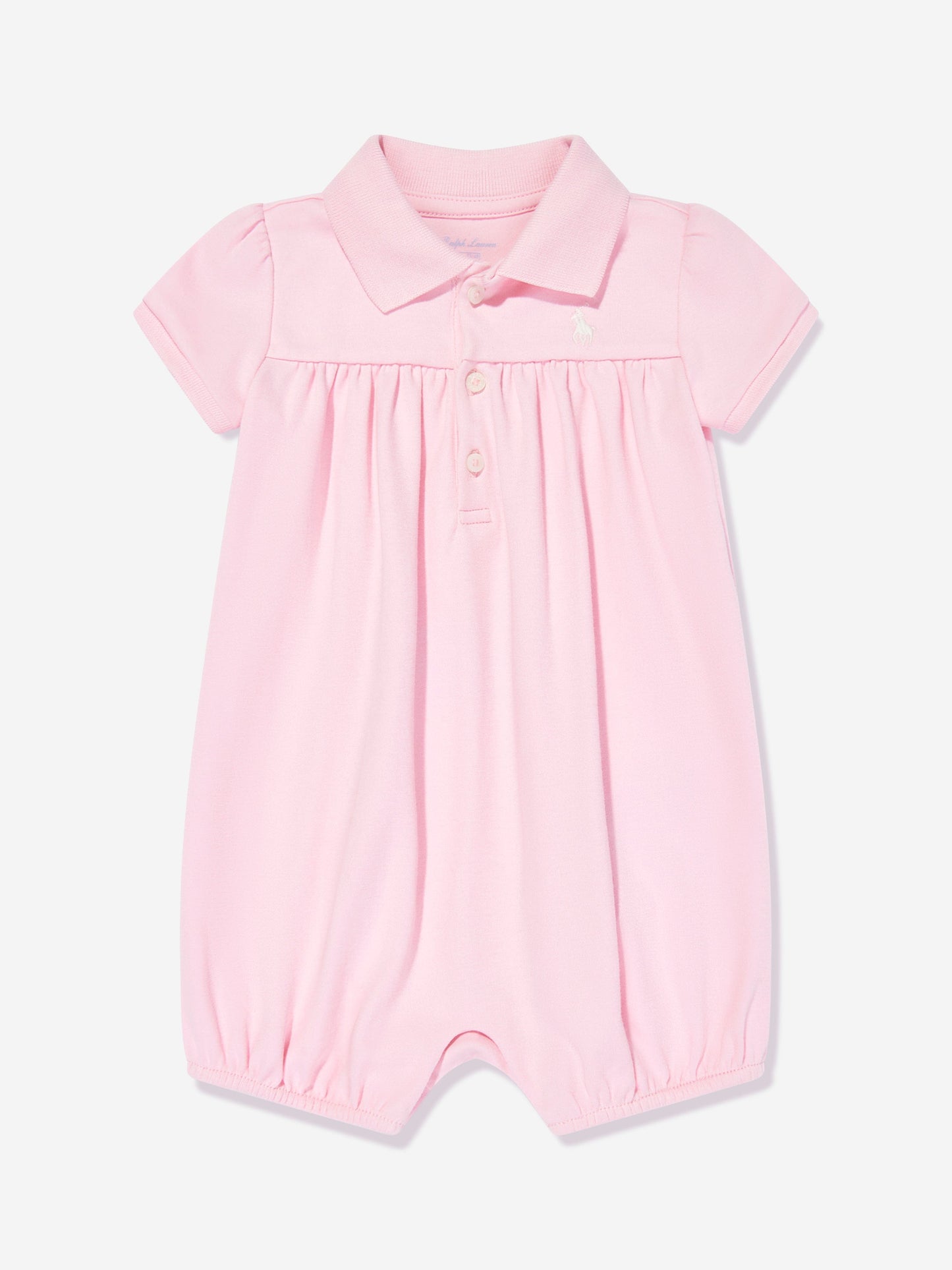 Baby Girls Polo Bubble Romper in Pink