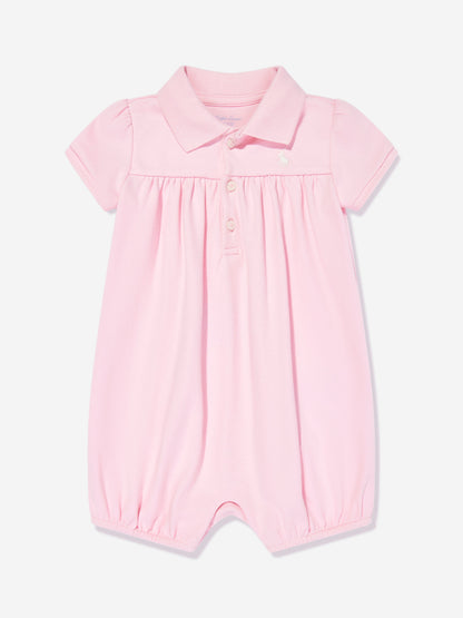 Baby Girls Polo Bubble Romper in Pink