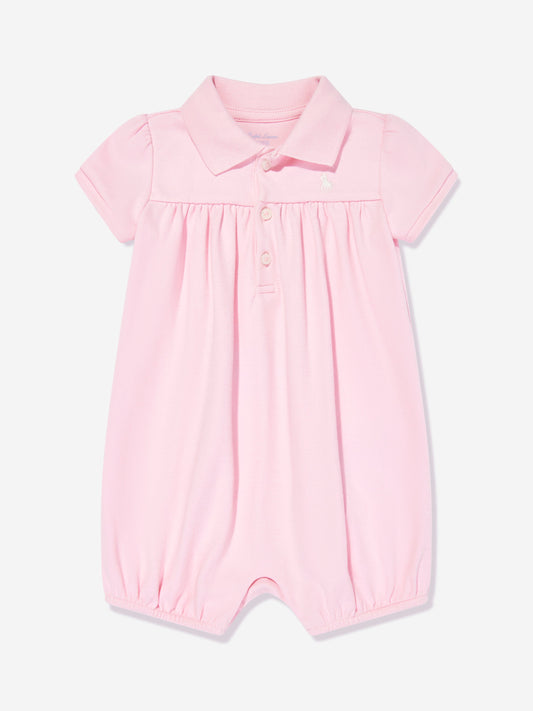 Baby Girls Polo Bubble Romper in Pink