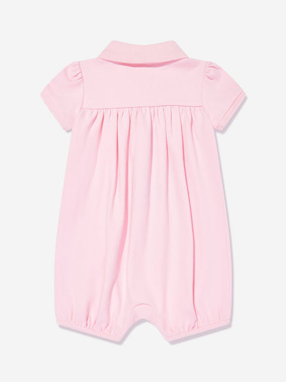 Baby Girls Polo Bubble Romper in Pink