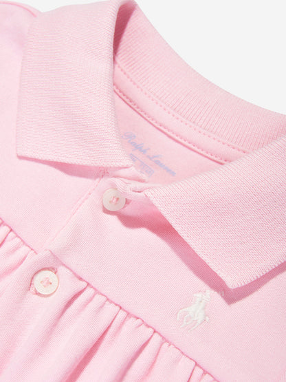 Baby Girls Polo Bubble Romper in Pink
