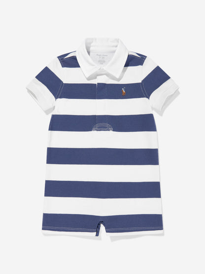 Baby Boys Striped Rugby Romper in Navy